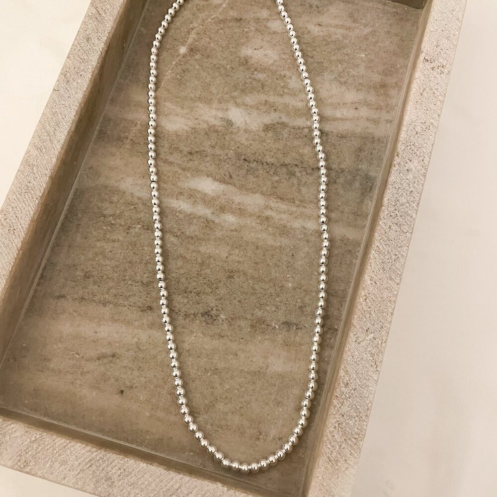 925 Sterling Silver Bead Necklace 4 MM Bead Necklace Dainty Ball Necklace - Picture 2 of 4